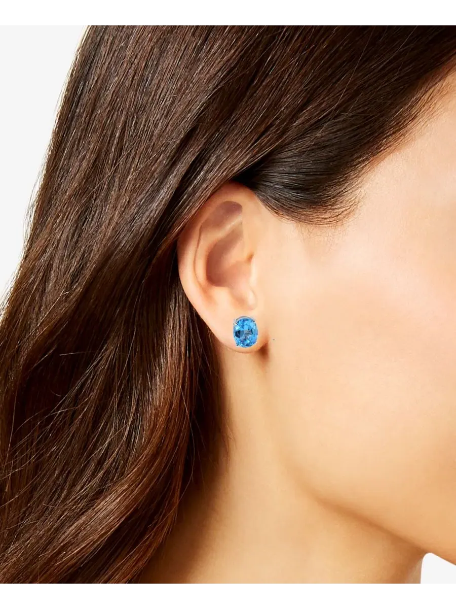 Серьги-гвоздики с голубым топазом (8 ct. t.w.) в серебре 925 пробы — изображение 3 из 3, оттенок синий