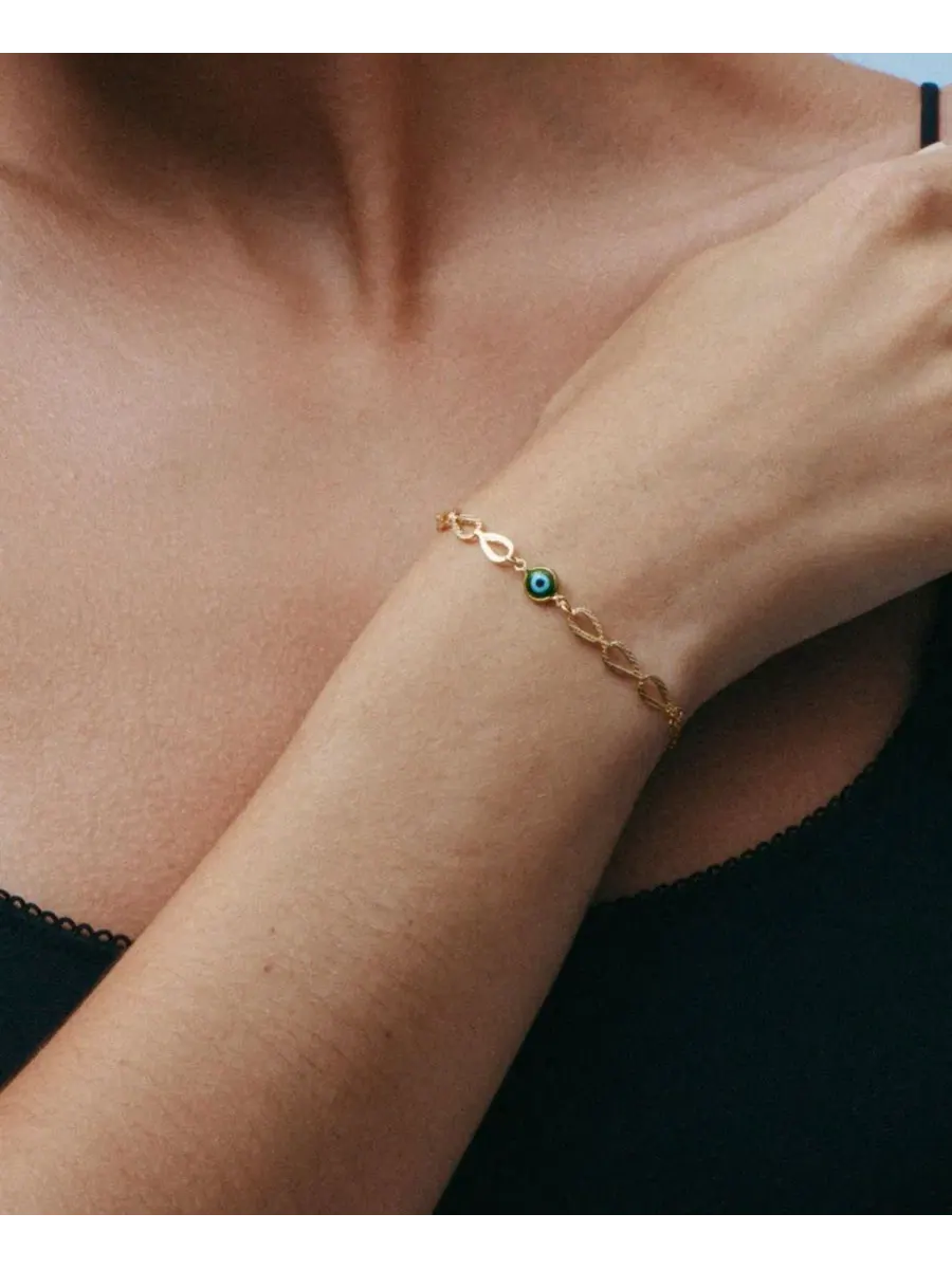 Браслет с глазом Фатимы Green Evil Eye Heirloom The M Jewelers — изображение 3 из 3, оттенок золотистый/зеленый