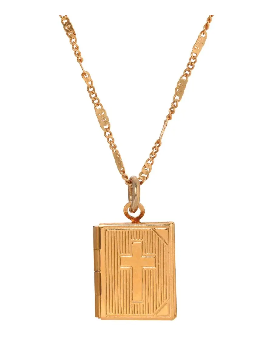 Кулон-медальон с распятием и фото 14K Gold Dipped Baby Cross Locket Necklace Symbols of Faith