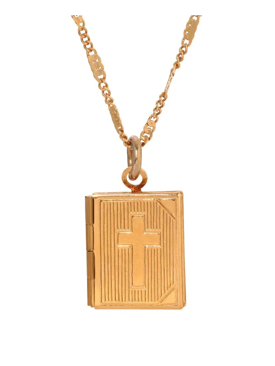 Кулон-медальон с распятием и фото 14K Gold Dipped Baby Cross Locket Necklace Symbols of Faith — изображение 3 из 3