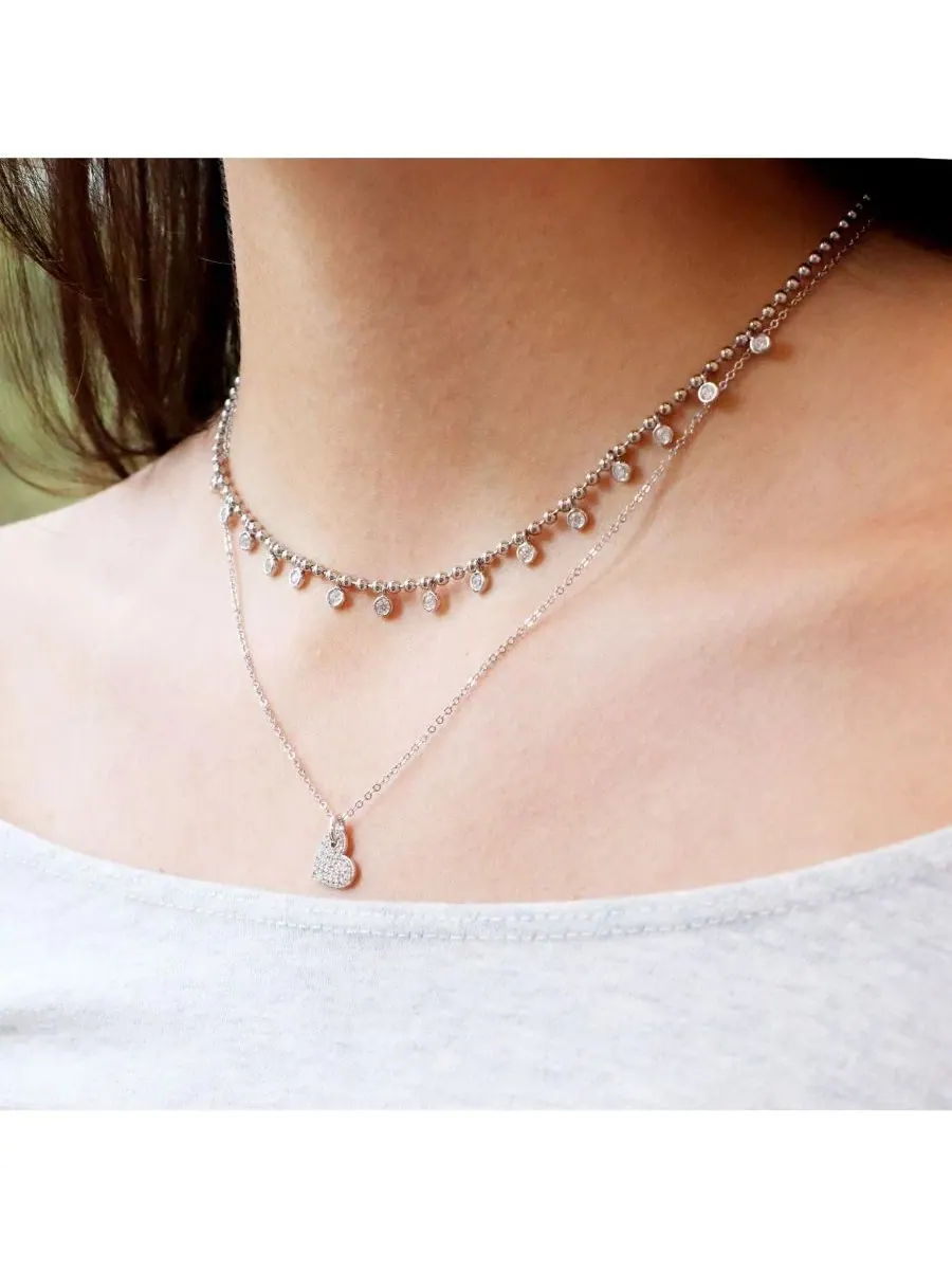 Колье-подвеска с кристаллами CZ, модель Beaded CZ Dangle The Lovery — изображение 2 из 3, оттенок серебристый