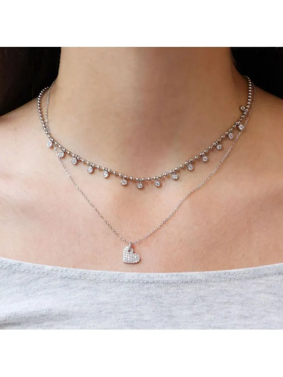 Колье-подвеска с кристаллами CZ, модель Beaded CZ Dangle The Lovery — изображение 3 из 3, оттенок серебристый