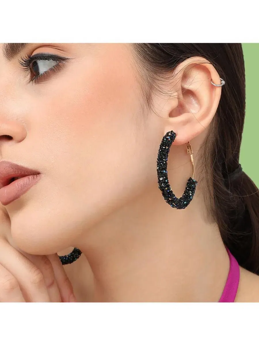 Серьги-кольца с камнем — изображение 3 из 3, оттенок черный