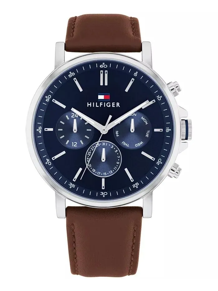Мужские многофункциональные коричневые кожаные часы 43 мм Tommy Hilfiger