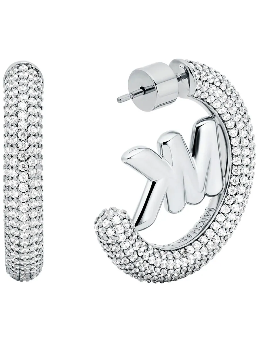 Серьги-кольца серебристого цвета с инкрустацией бриллиантами Michael Kors — изображение 2 из 3, оттенок серебряный