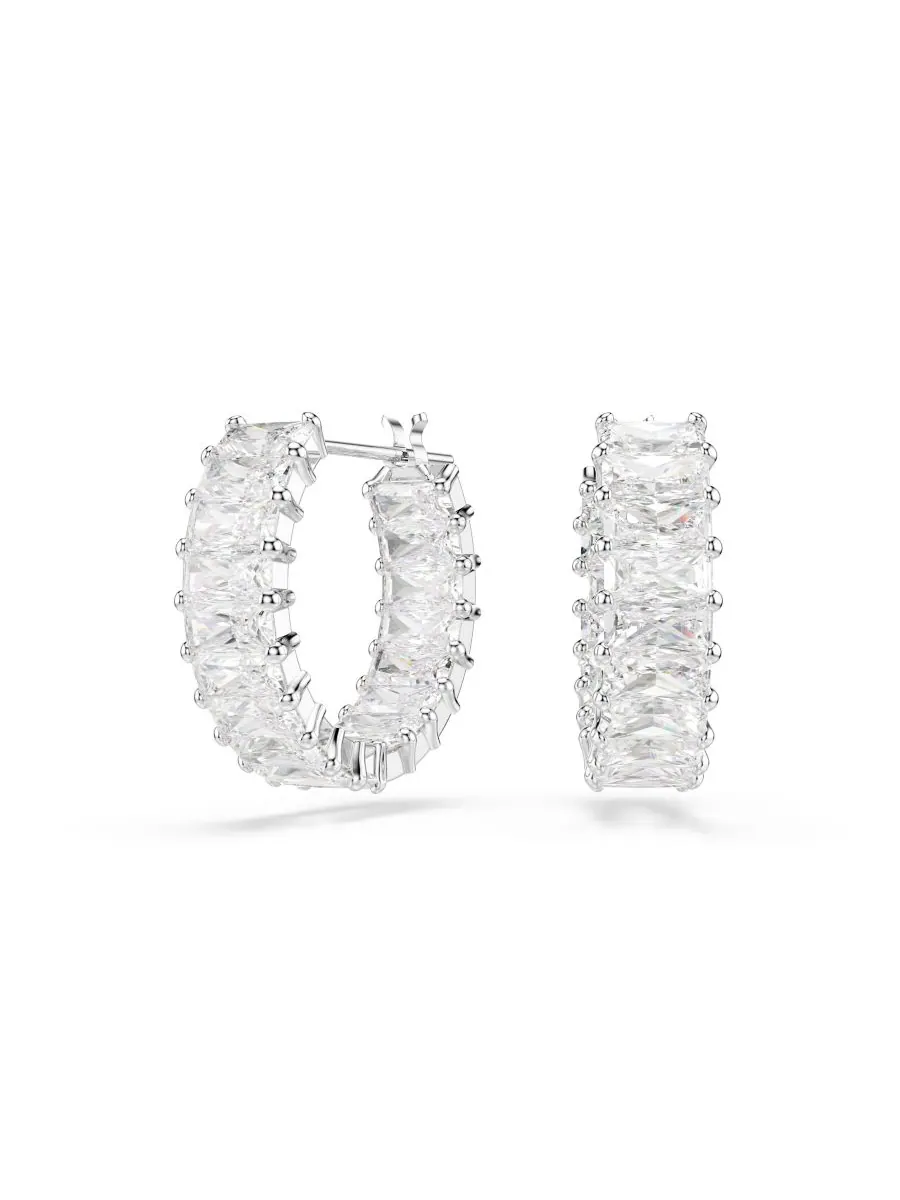 Серьги-кольца Matrix с родиевым покрытием Swarovski — изображение 1 из 4, оттенок серебристый прозрачный