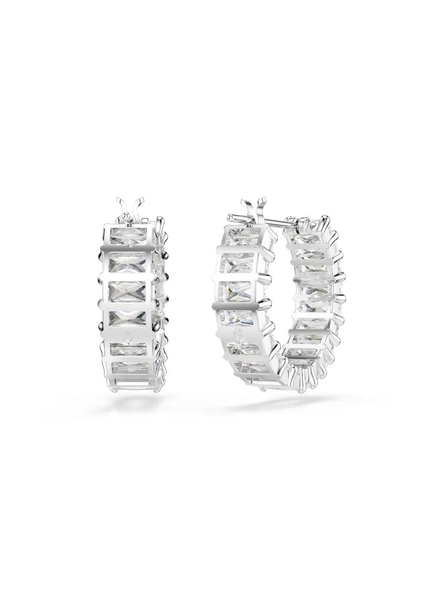 Серьги-кольца Matrix с родиевым покрытием Swarovski — изображение 3 из 4, оттенок серебристый прозрачный