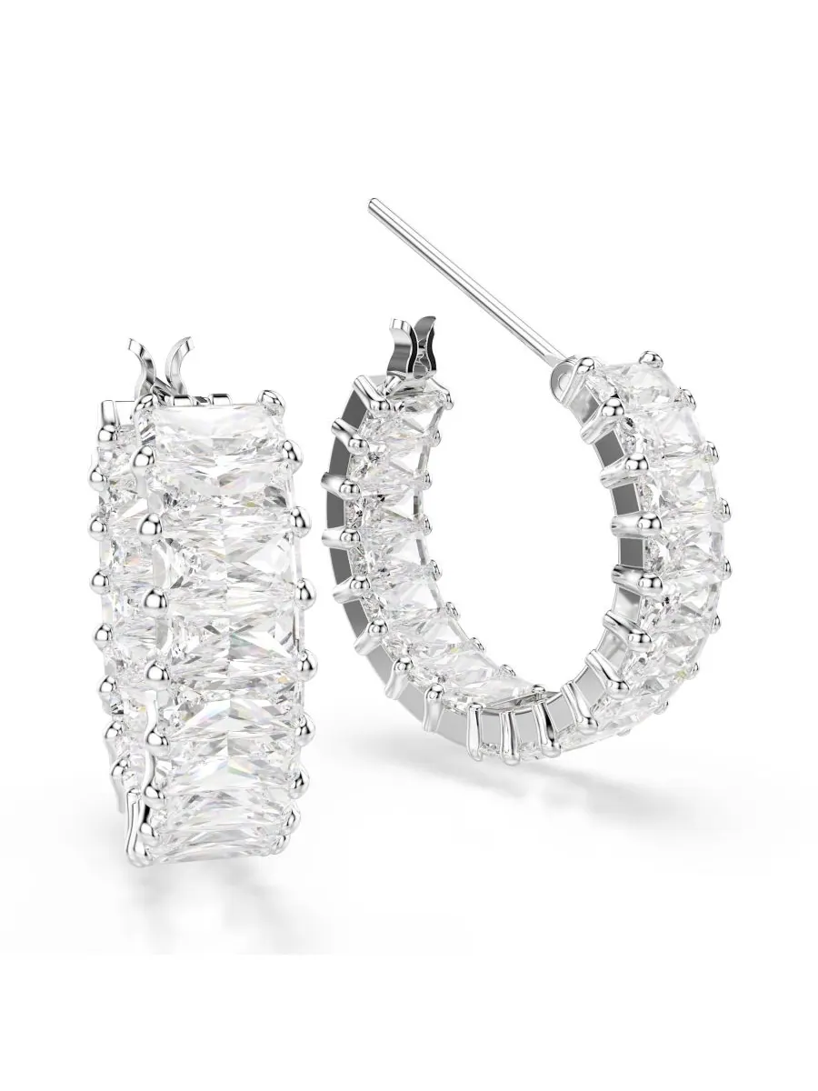 Серьги-кольца Matrix с родиевым покрытием Swarovski — изображение 4 из 4, оттенок серебристый прозрачный