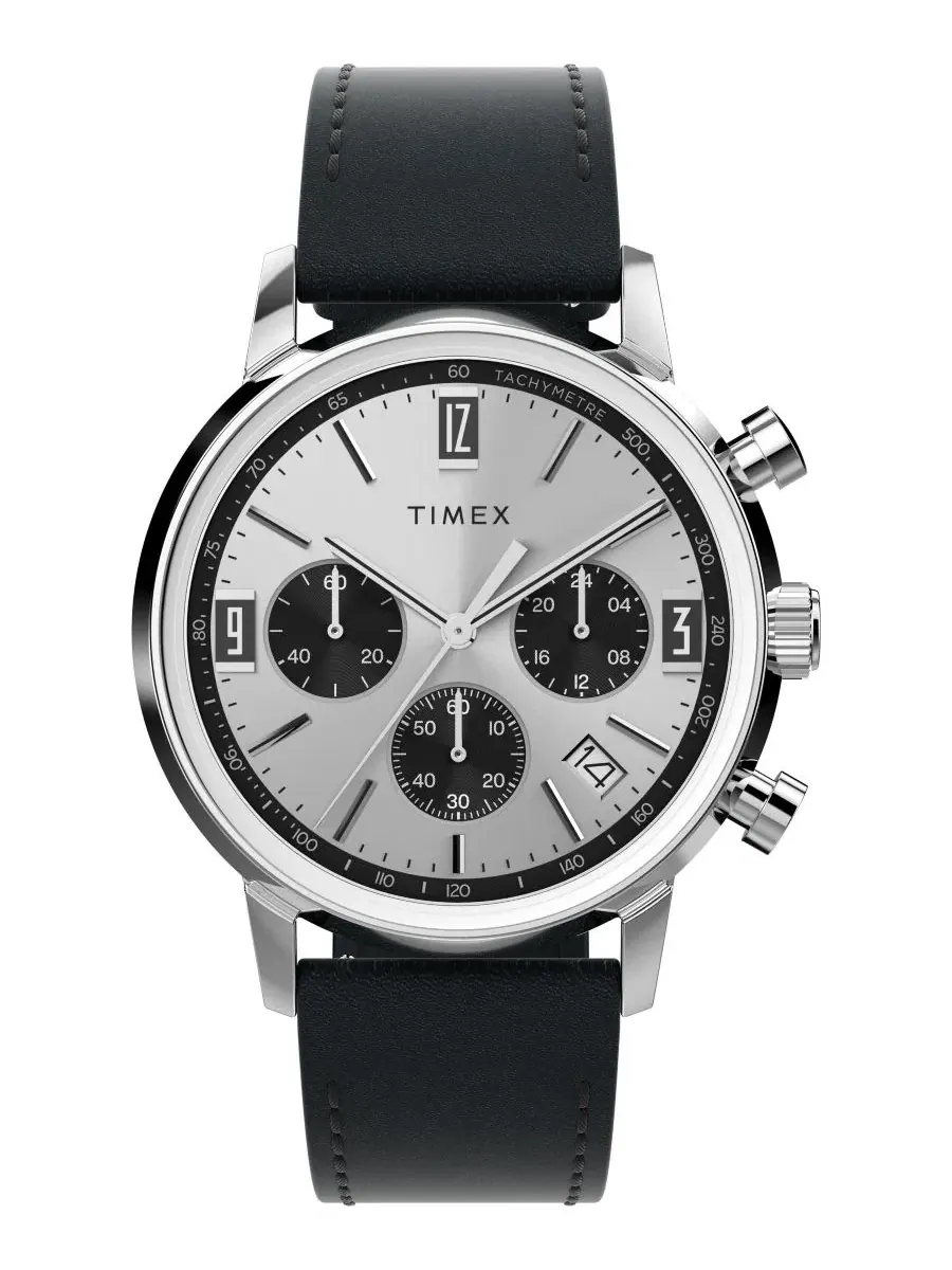 Мужские часы-хронограф с черным кожаным ремешком, 40 мм Timex