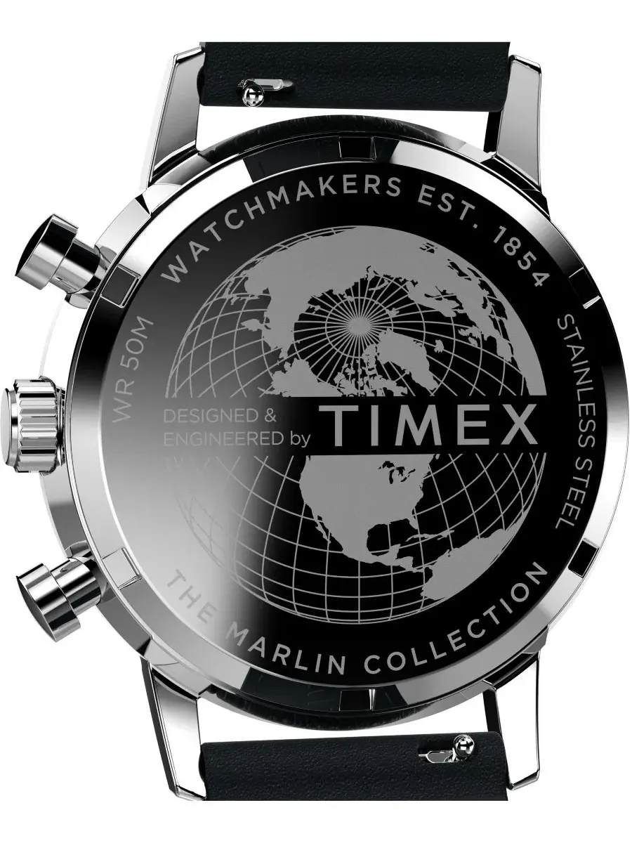 Мужские часы-хронограф с черным кожаным ремешком, 40 мм Timex — изображение 4 из 7, оттенок черный