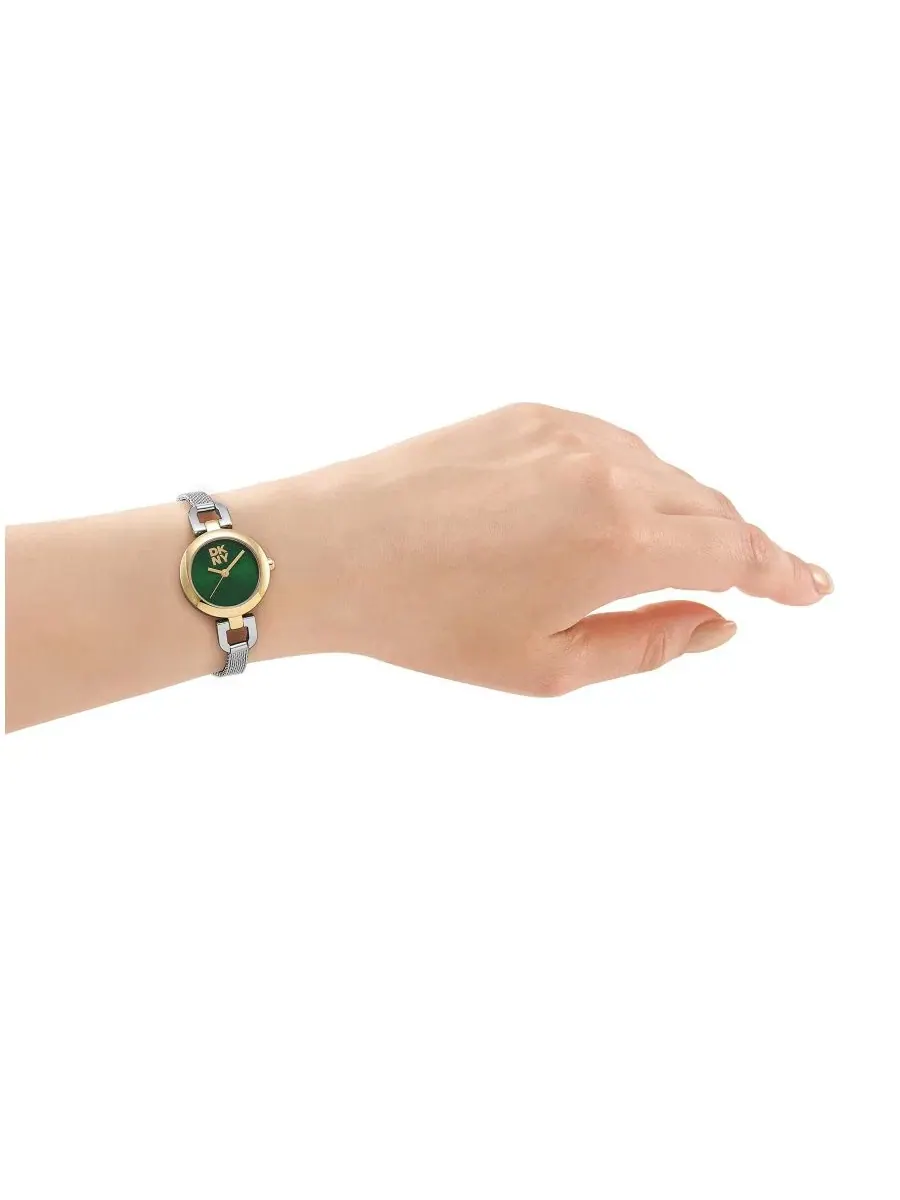 Женские часы DKNY Milanese Quartz Two-Tone Stainless Steel Bracelet Watch 26mm — изображение 4 из 4, оттенок темный зеленый