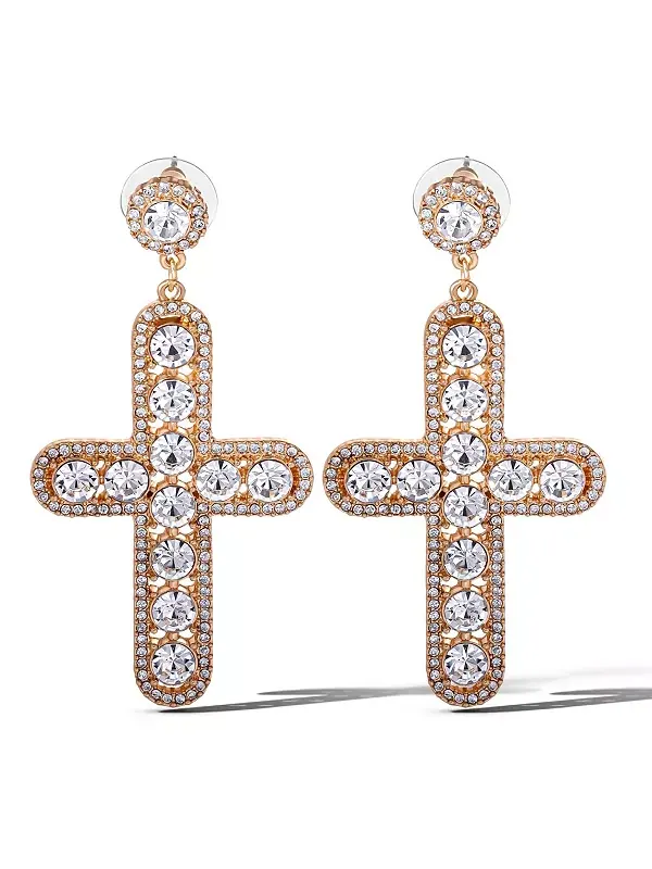 Серьги-Подвески с хрустальным крестом Jessica Simpson — изображение 1 из 4, оттенок золото
