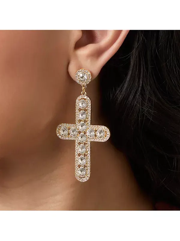 Серьги-Подвески с хрустальным крестом Jessica Simpson — изображение 2 из 4, оттенок золото