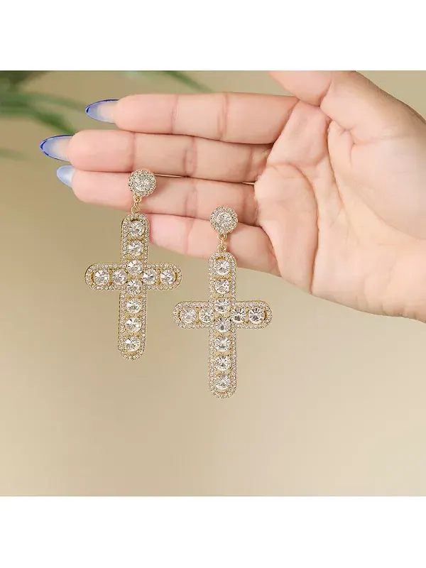 Серьги-Подвески с хрустальным крестом Jessica Simpson — изображение 3 из 4, оттенок золото