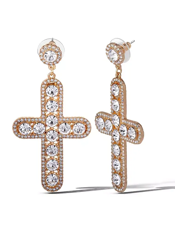 Серьги-Подвески с хрустальным крестом Jessica Simpson — изображение 4 из 4, оттенок золото