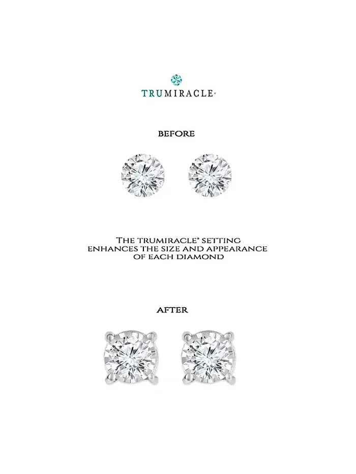 Серьги-гвоздики с бриллиантами Trumiracle (1 карат) из 14-каратного белого — изображение 5 из 6, оттенок золотистый