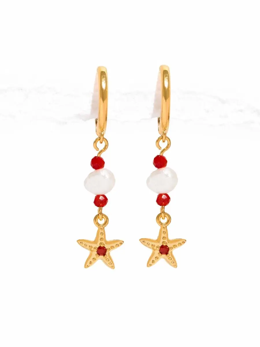 Серьги-кольца с подвеской в виде морской звезды Crystal Starfish Beaded Dangle Hoop Girls Crew — изображение 1 из 3