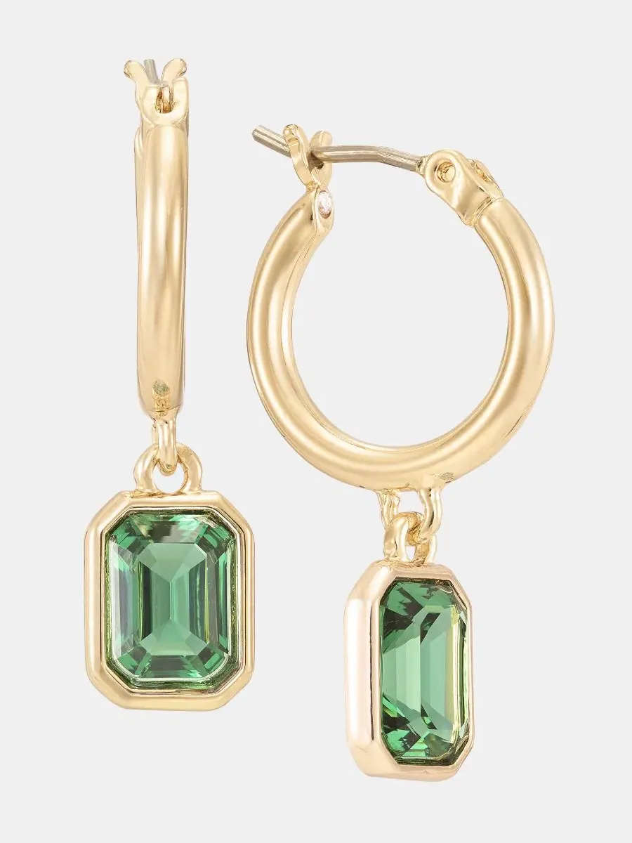 Серьги-пусеты с подвеской из камня, модель Stone Charm Hoop Lauren Ralph Lauren — изображение 3 из 4, оттенок зеленый
