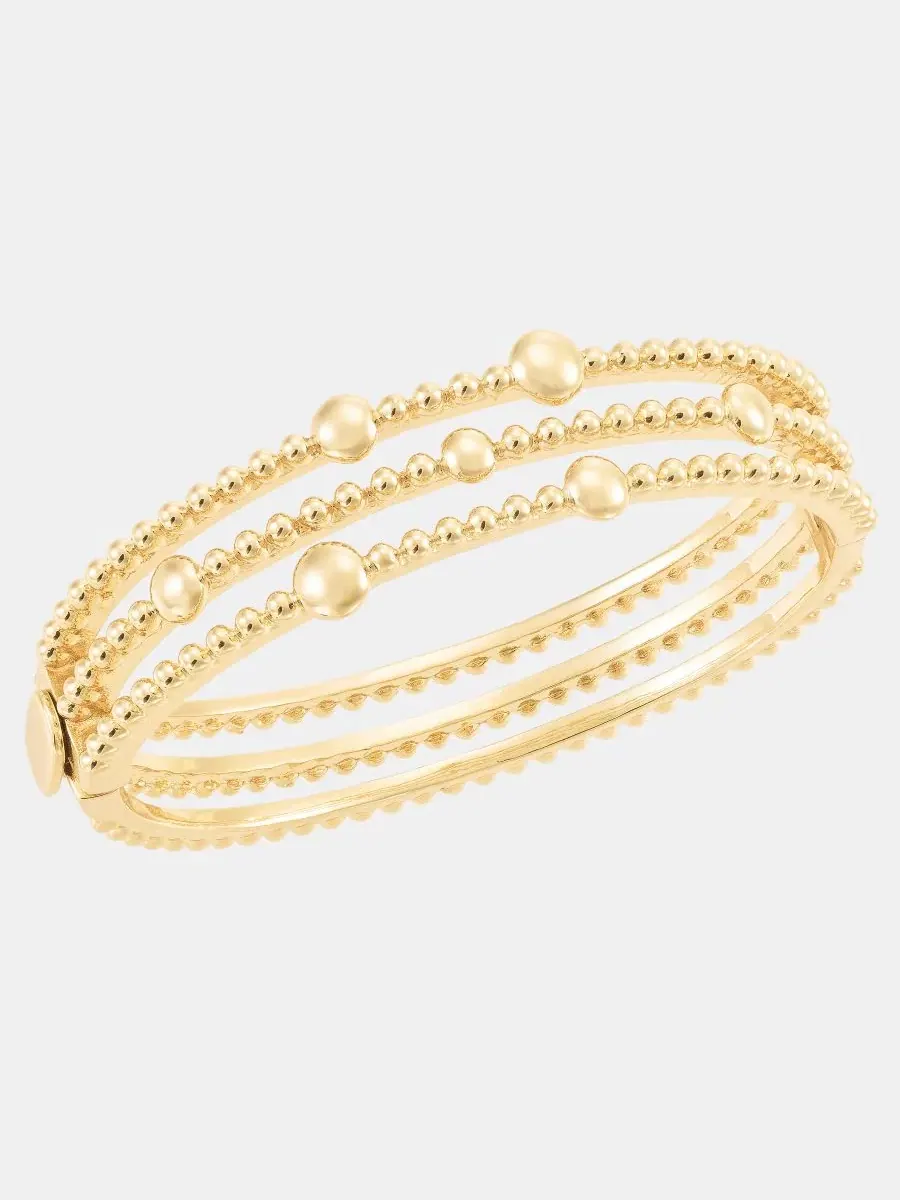 Браслет-манжета с бусинами Gold-Tone Metal Beaded Open Hinge Bracelet Anne Klein — изображение 1 из 3, оттенок золото