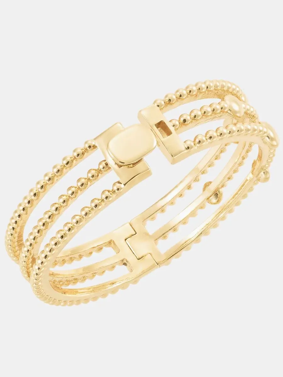 Браслет-манжета с бусинами Gold-Tone Metal Beaded Open Hinge Bracelet Anne Klein — изображение 2 из 3, оттенок золото