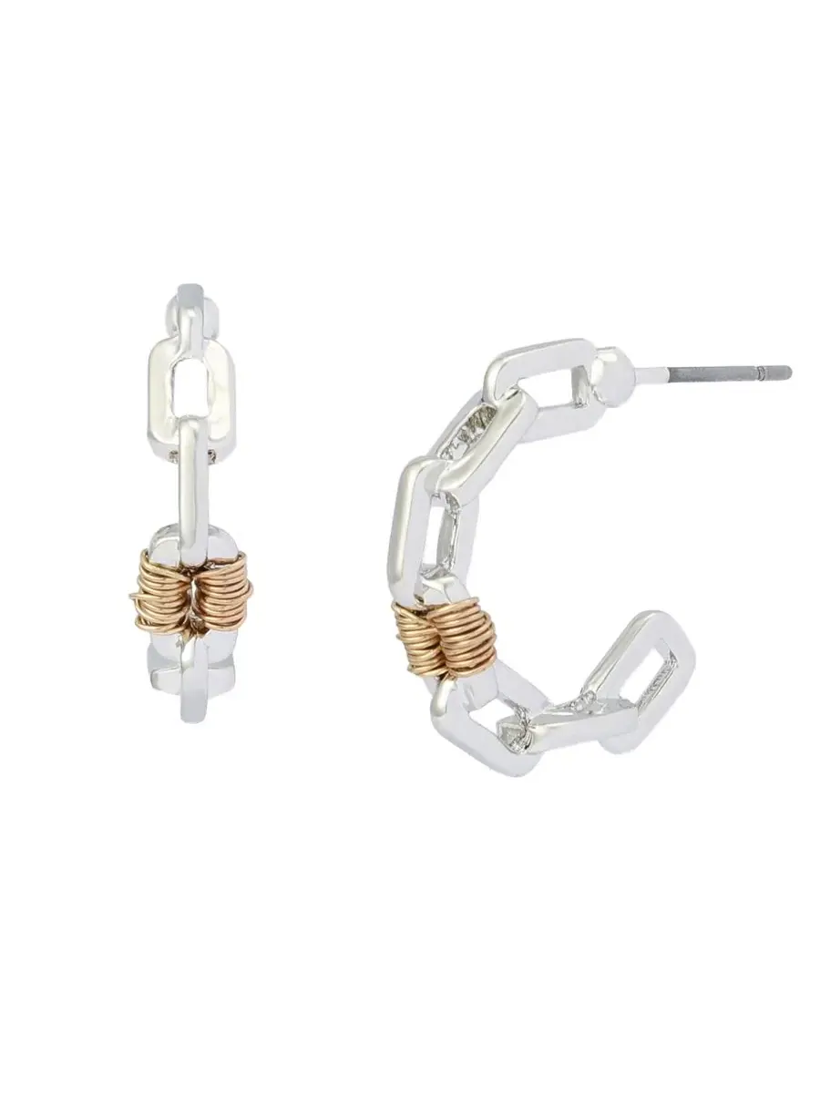 Серьги-кольца с цепочкой из бумажных скрепок, модель Two-Tone Paper Clip Frozen Chain Hoop Robert — изображение 1 из 4