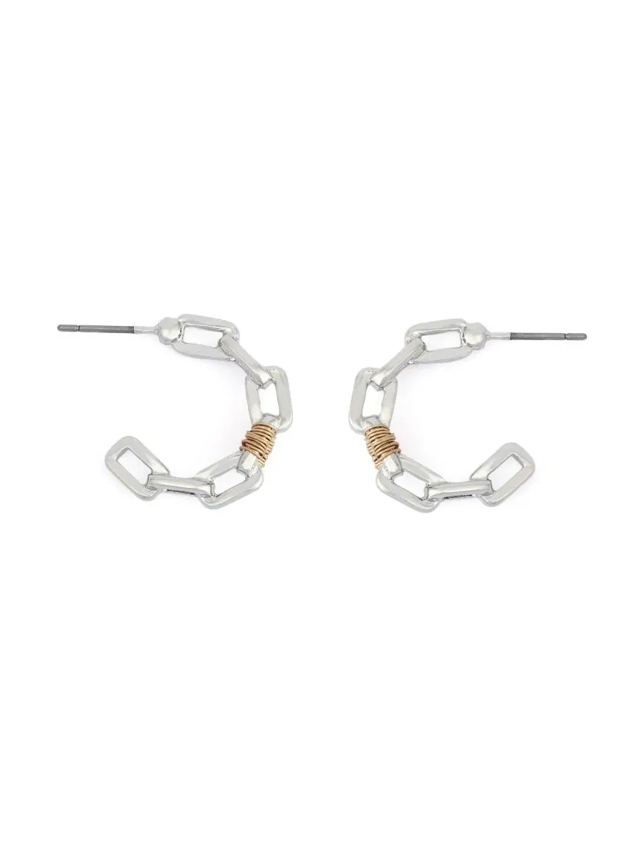Серьги-кольца с цепочкой из бумажных скрепок, модель Two-Tone Paper Clip Frozen Chain Hoop Robert — изображение 2 из 4