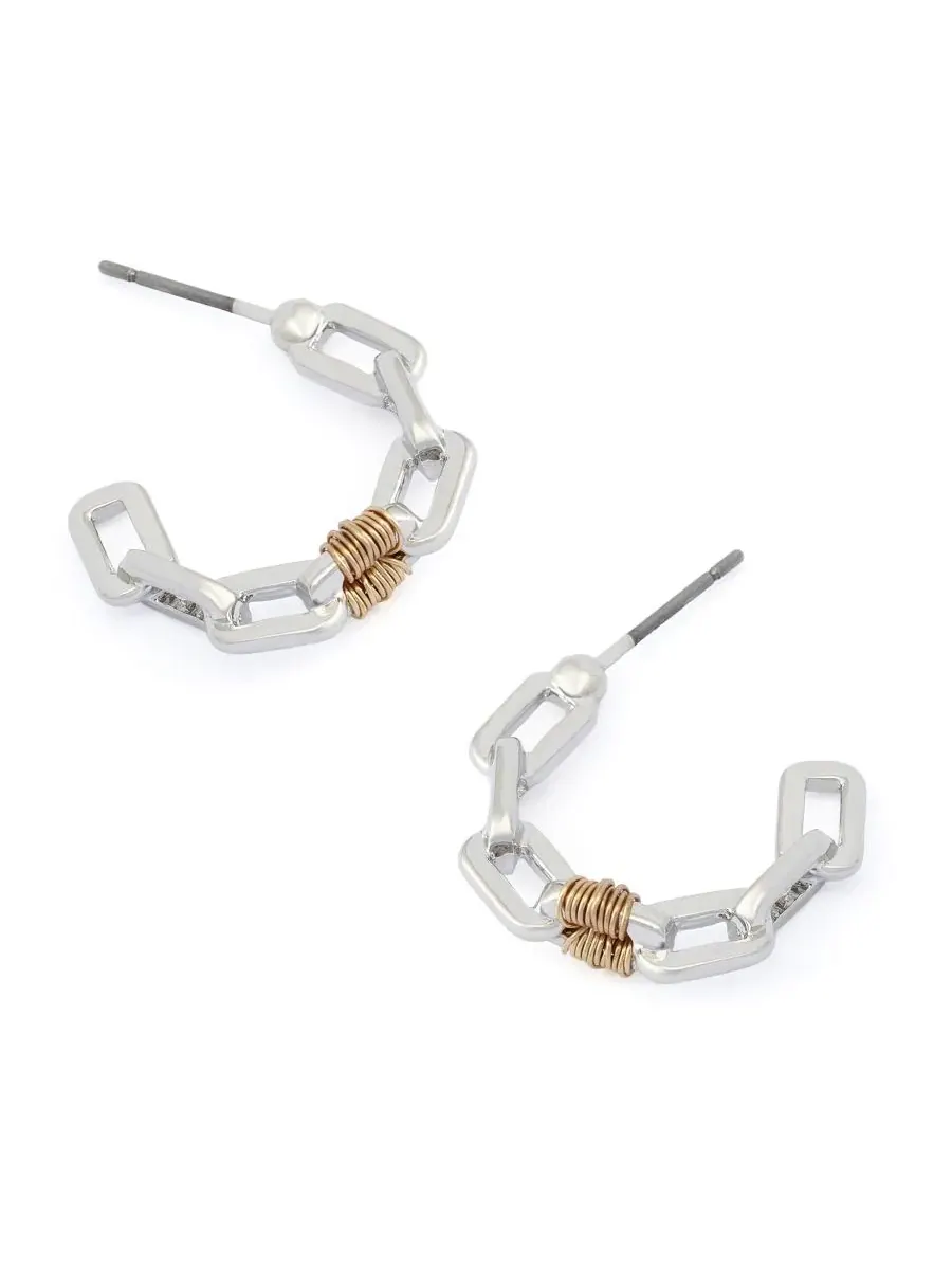 Серьги-кольца с цепочкой из бумажных скрепок, модель Two-Tone Paper Clip Frozen Chain Hoop Robert — изображение 3 из 4