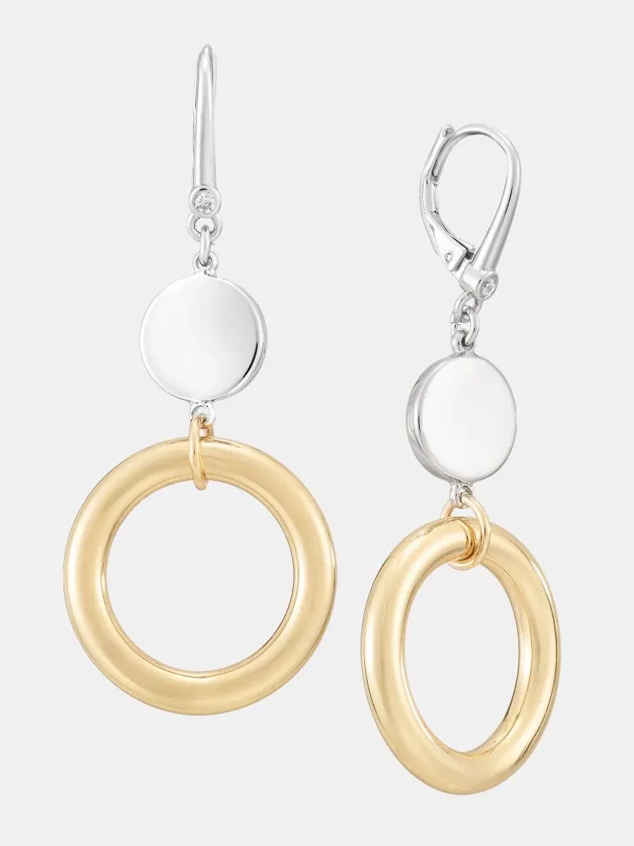 Серьги-подвески двойные с дисками и кольцами, модель Disc & Ring Double Drop DKNY — изображение 2 из 4, оттенок телесный