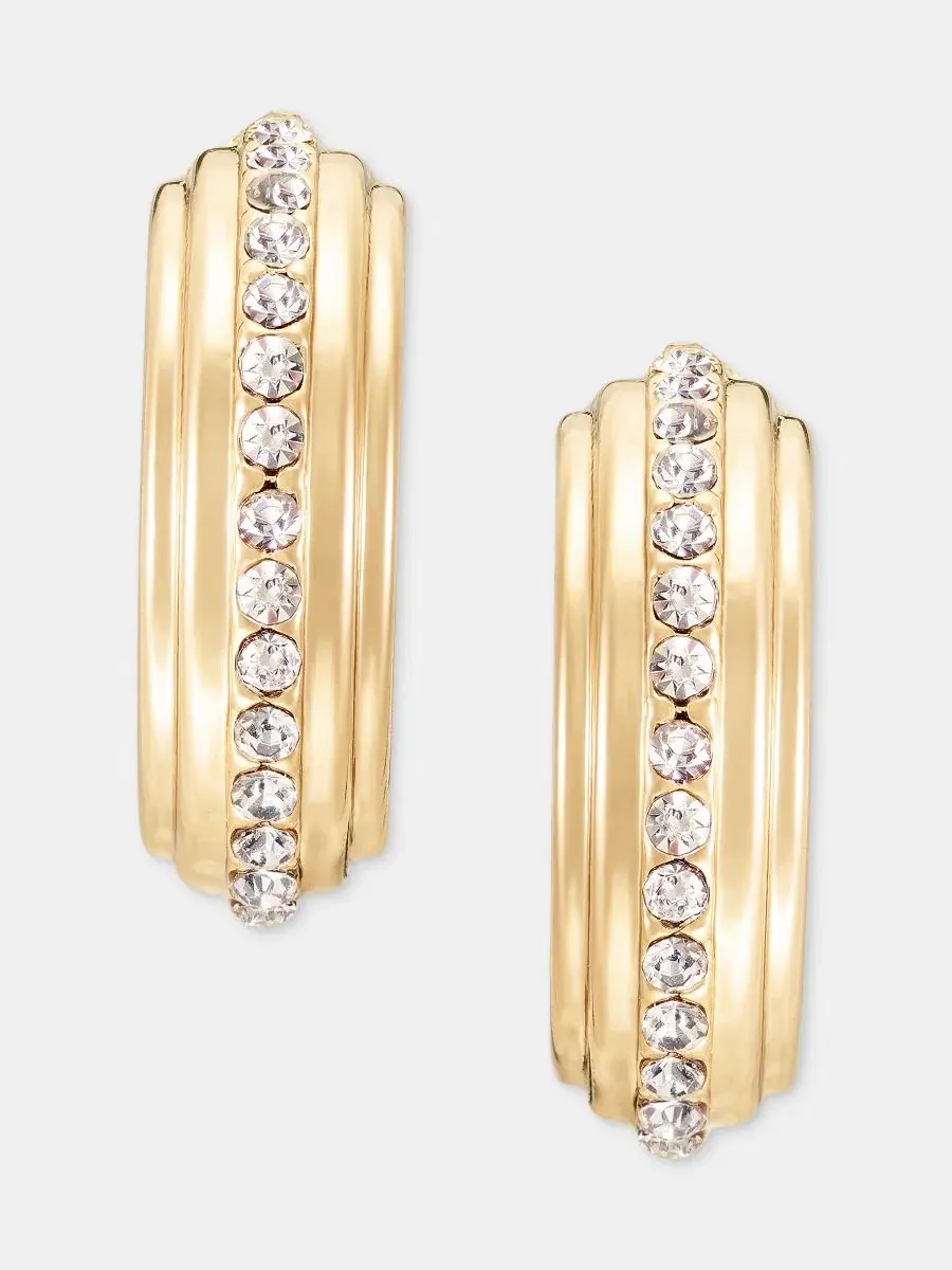 Серьги-кольца с кристаллами Small Pavé C-Hoop Anne Klein — изображение 1 из 3, оттенок прозрачный