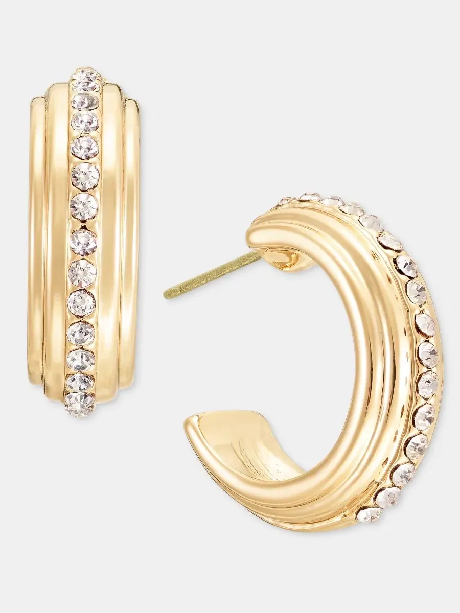Серьги-кольца с кристаллами Small Pavé C-Hoop Anne Klein — изображение 2 из 3, оттенок прозрачный