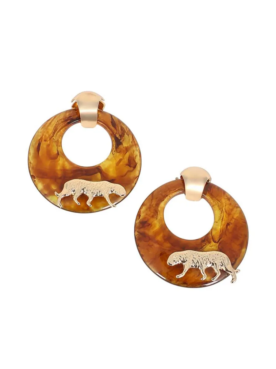 Женские серьги-подвески The Circular-Panthera Statement Earrings - California Gold SOHI — изображение 1 из 6, оттенок золото