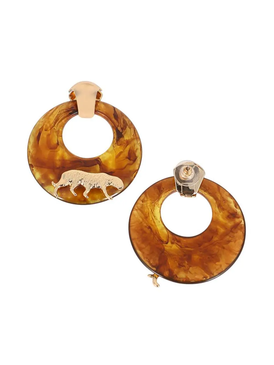 Женские серьги-подвески The Circular-Panthera Statement Earrings - California Gold SOHI — изображение 4 из 6, оттенок золото