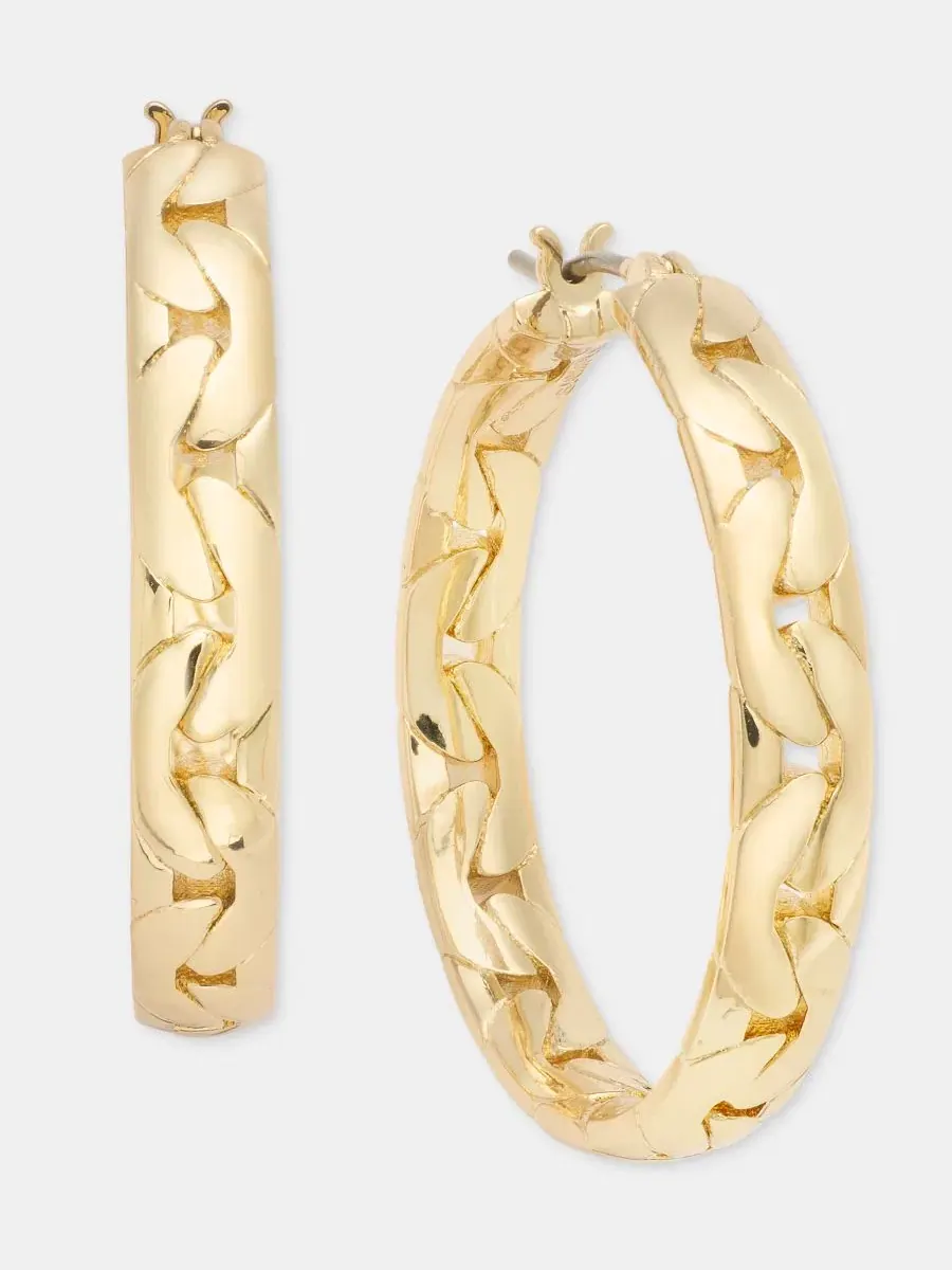 Динамичные серьги-кольца с цепочкой Dkny — изображение 2 из 4, оттенок золото