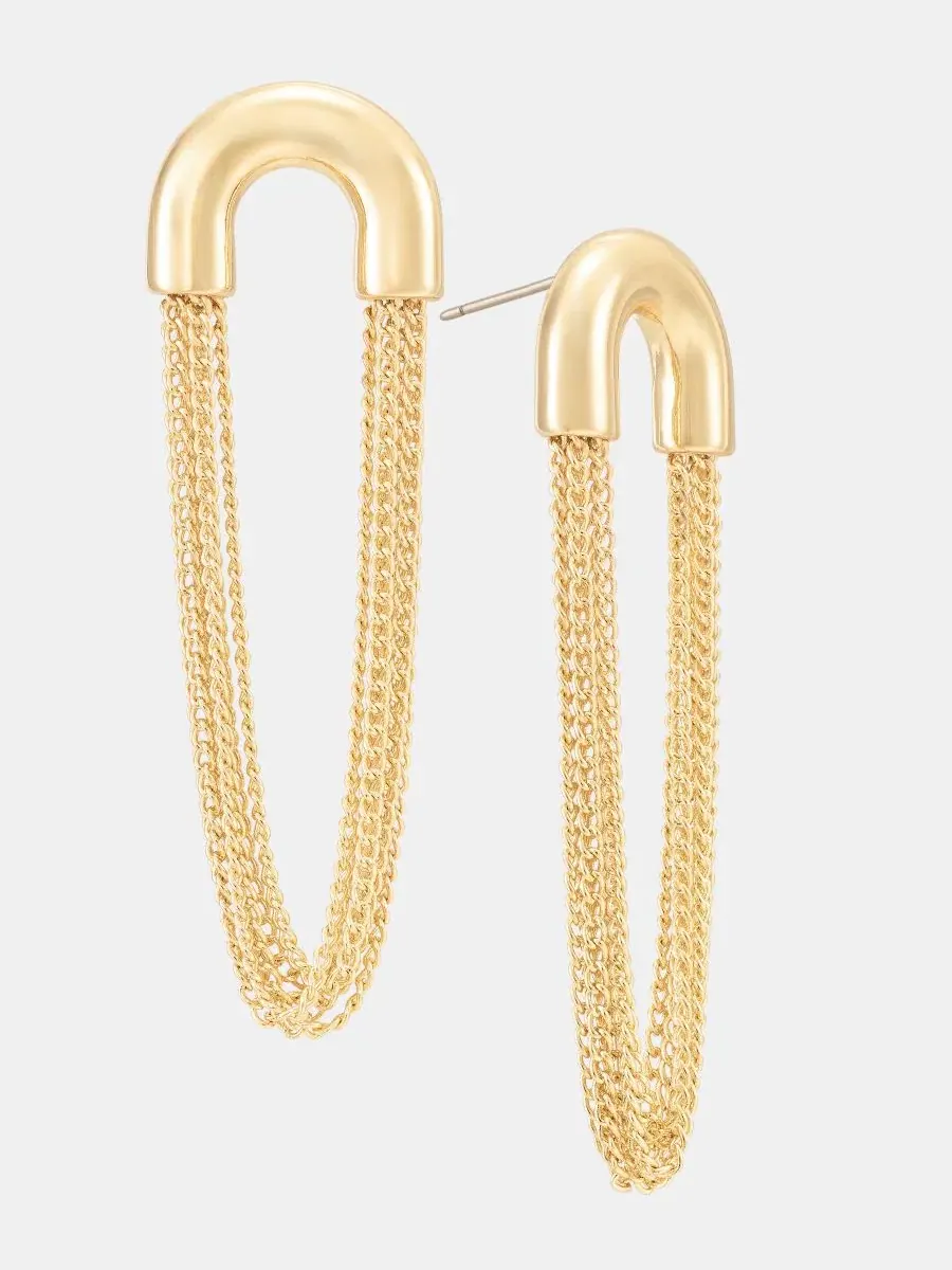 Серьги-подвески в виде цепочки из металла золотистого цвета Anne Klein — изображение 2 из 4, оттенок золото