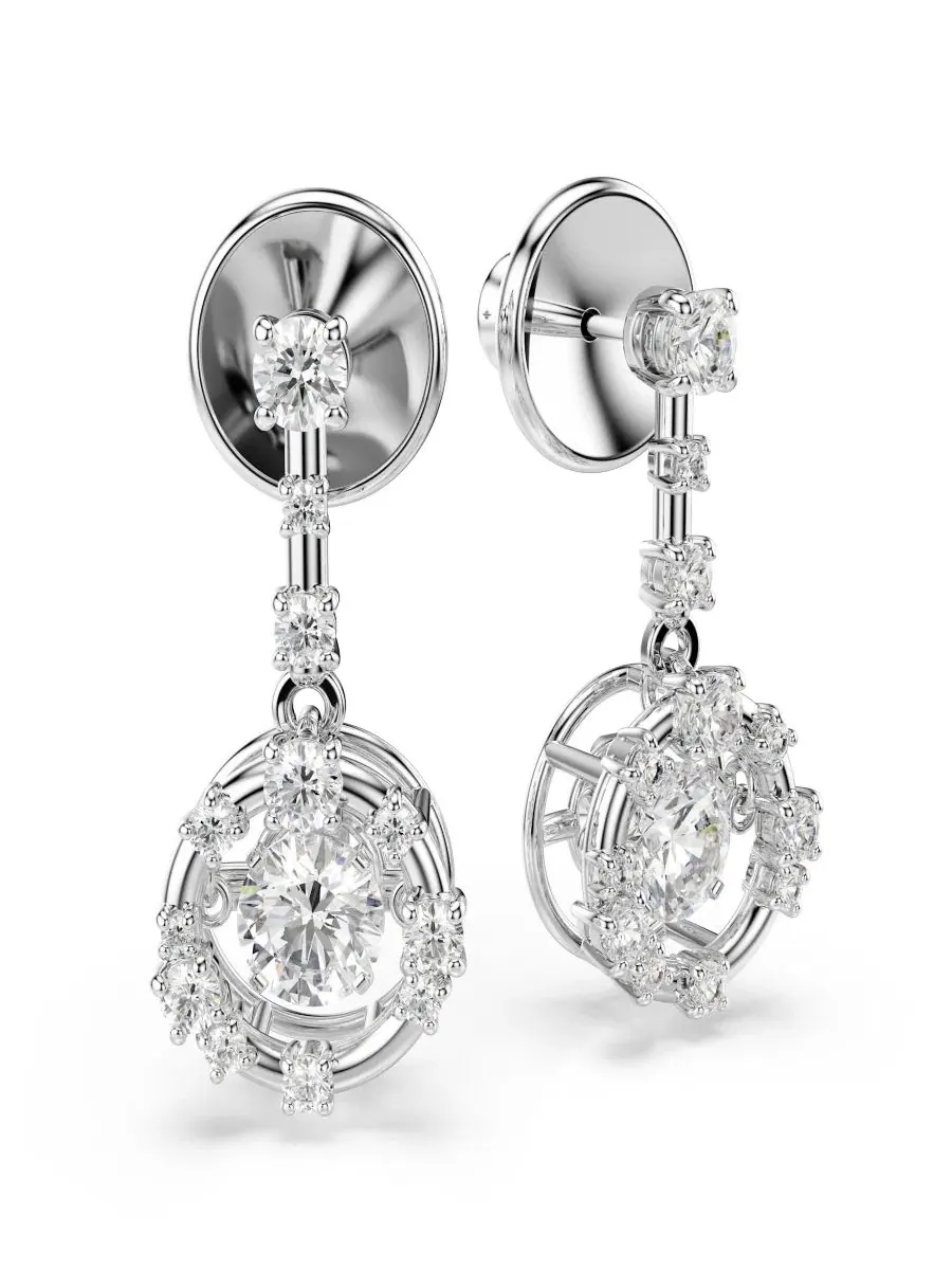 Серьги с родиевым покрытием и танцующими камнями Swarovski — изображение 3 из 6, оттенок серебряный