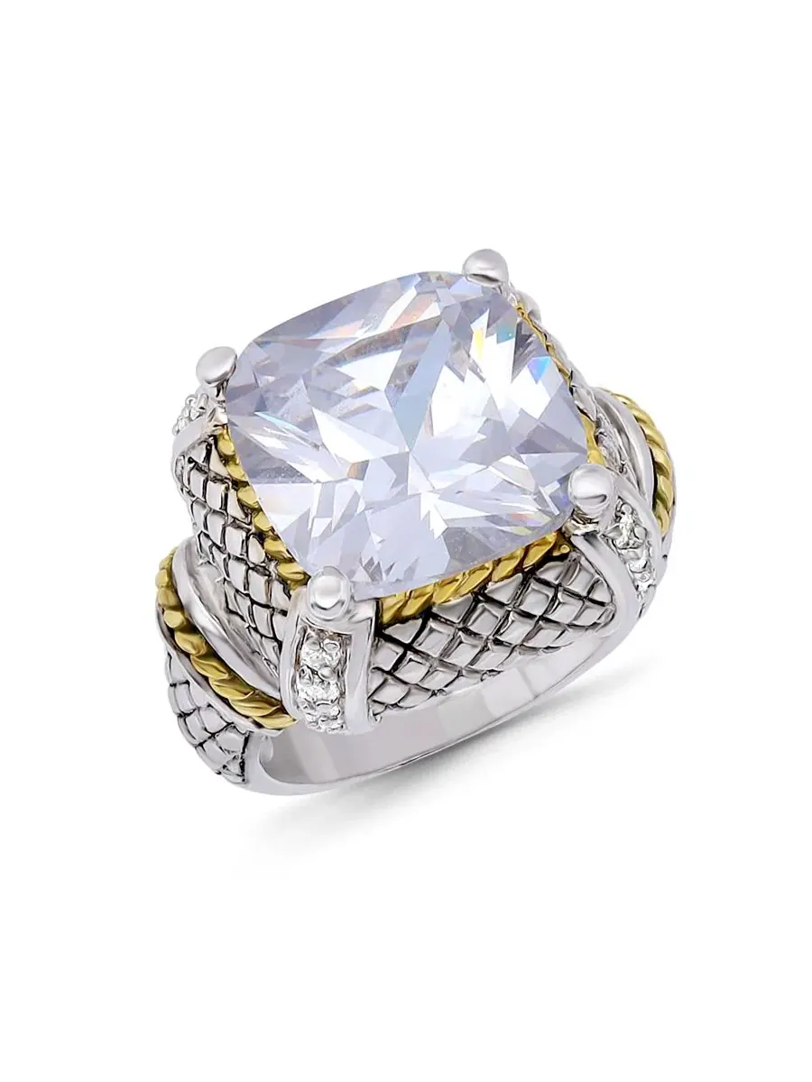 Кольцо-перстень с кубическим цирконием, модель Two-Tone Cushion Cut Cubic Zirconia Oxidized Accents — изображение 1 из 5
