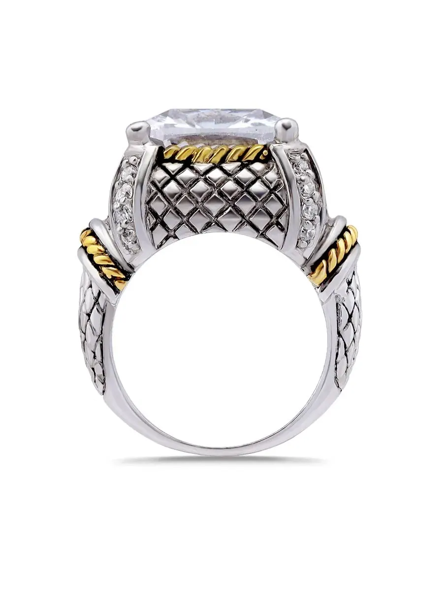 Кольцо-перстень с кубическим цирконием, модель Two-Tone Cushion Cut Cubic Zirconia Oxidized Accents — изображение 2 из 5