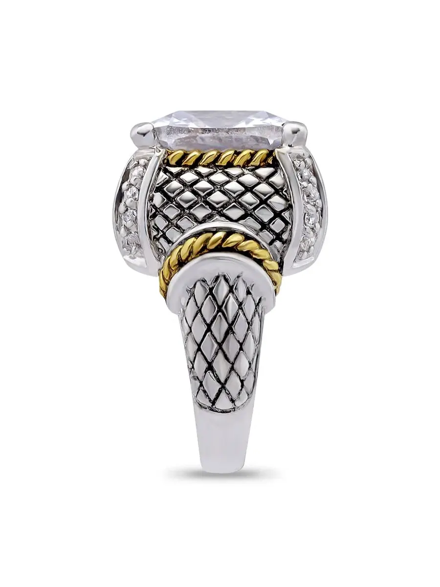 Кольцо-перстень с кубическим цирконием, модель Two-Tone Cushion Cut Cubic Zirconia Oxidized Accents — изображение 3 из 5