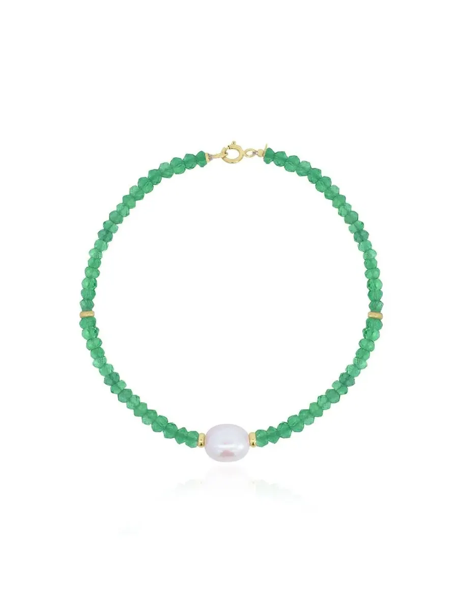 Браслет с жемчугом и бусинами зеленого оникса Green Onyx Bead Pearl Bracelet The Lovery — изображение 1 из 3, оттенок зеленый