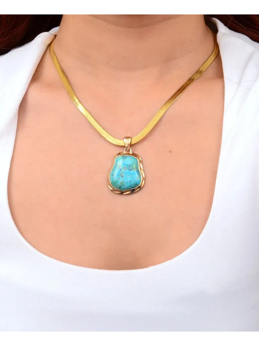 Кулон-подвеска с бирюзой Turquoise Baron Snake Chain Pendant Barse — изображение 3 из 4, оттенок бирюзовый