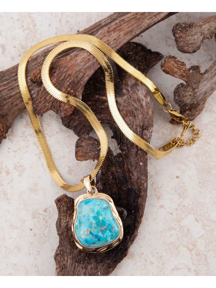 Кулон-подвеска с бирюзой Turquoise Baron Snake Chain Pendant Barse — изображение 4 из 4, оттенок бирюзовый