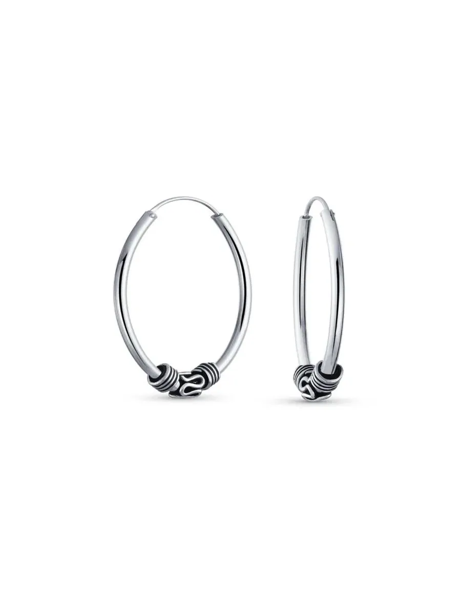 Серьги-кольца в стиле бохо из оксидированного серебра, модель Bali Style Continuous Endless Hoop — изображение 1 из 5