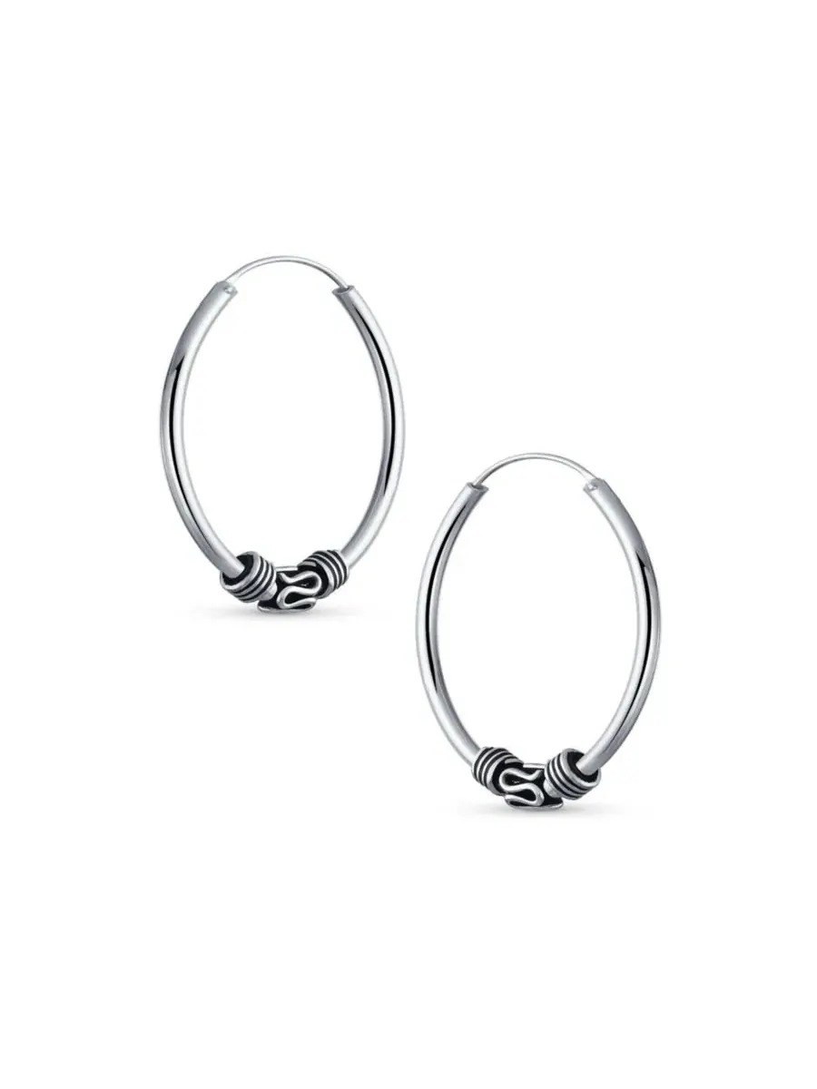Серьги-кольца в стиле бохо из оксидированного серебра, модель Bali Style Continuous Endless Hoop — изображение 2 из 5