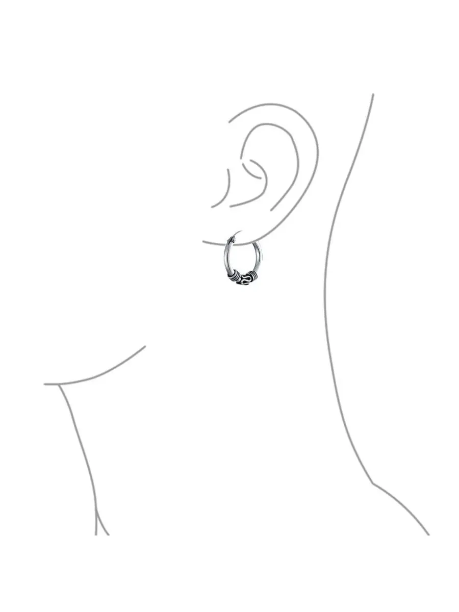 Серьги-кольца в стиле бохо из оксидированного серебра, модель Bali Style Continuous Endless Hoop — изображение 4 из 5