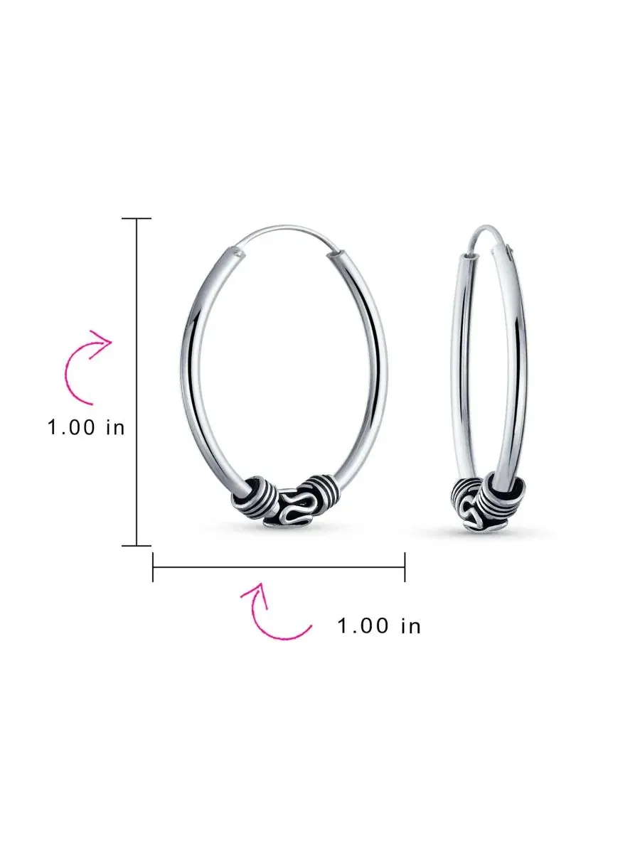 Серьги-кольца в стиле бохо из оксидированного серебра, модель Bali Style Continuous Endless Hoop — изображение 5 из 5