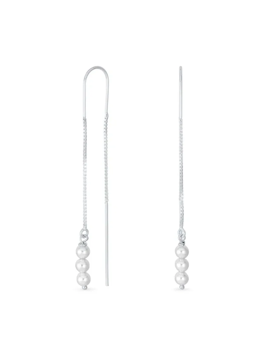 Серьги-нити с жемчугом Minimalist Pearl Beads Threader Earrings Sterling Silver Stabilizing U Hook — изображение 1 из 4
