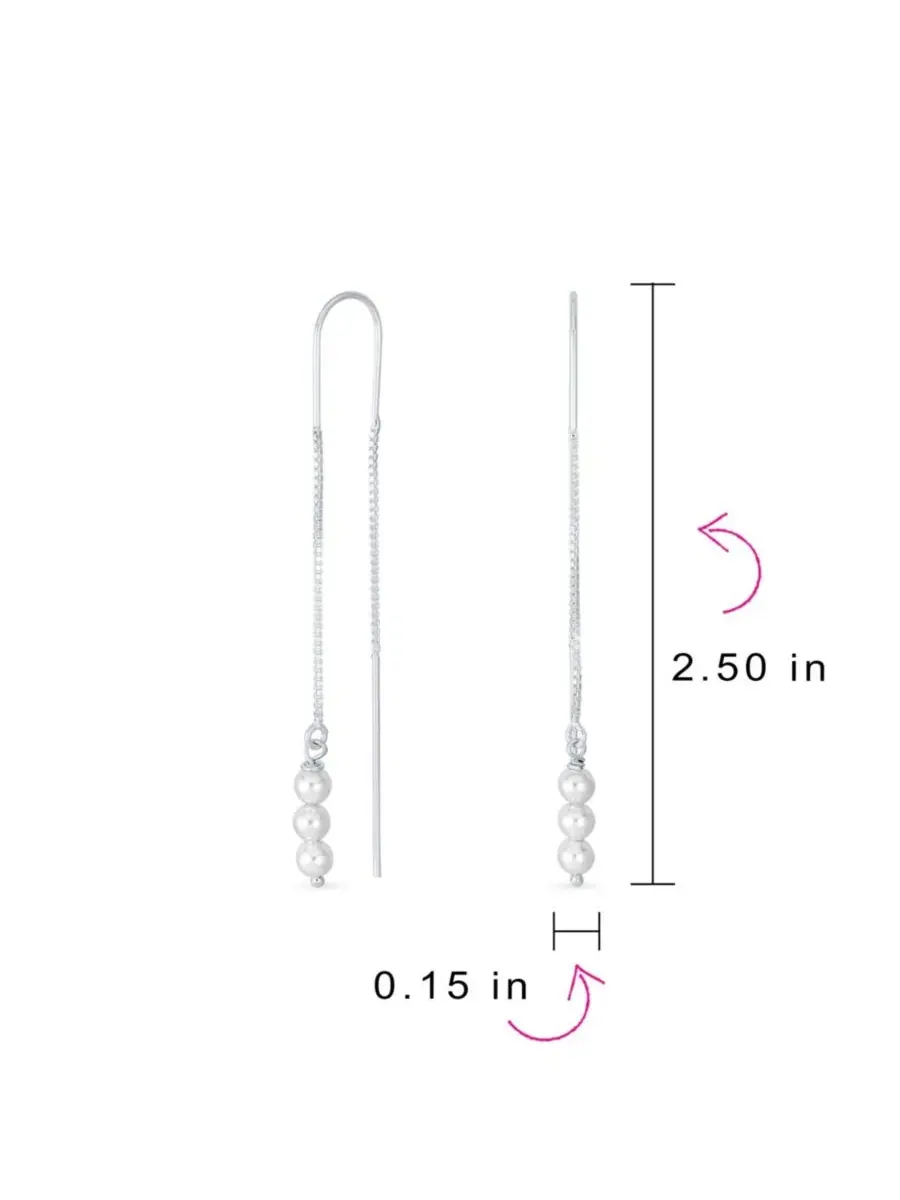 Серьги-нити с жемчугом Minimalist Pearl Beads Threader Earrings Sterling Silver Stabilizing U Hook — изображение 2 из 4