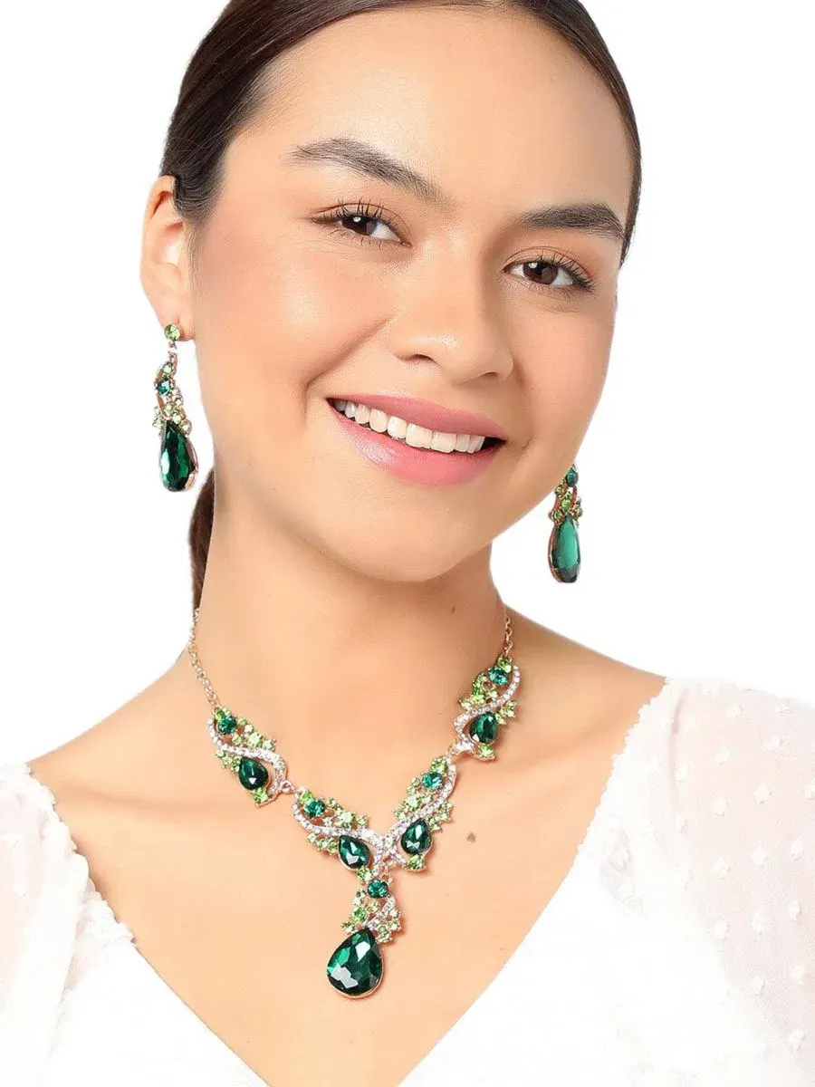 Комплект украшений с зелеными камнями Ethnic Jewellery Set SOHI — изображение 2 из 6, оттенок золото
