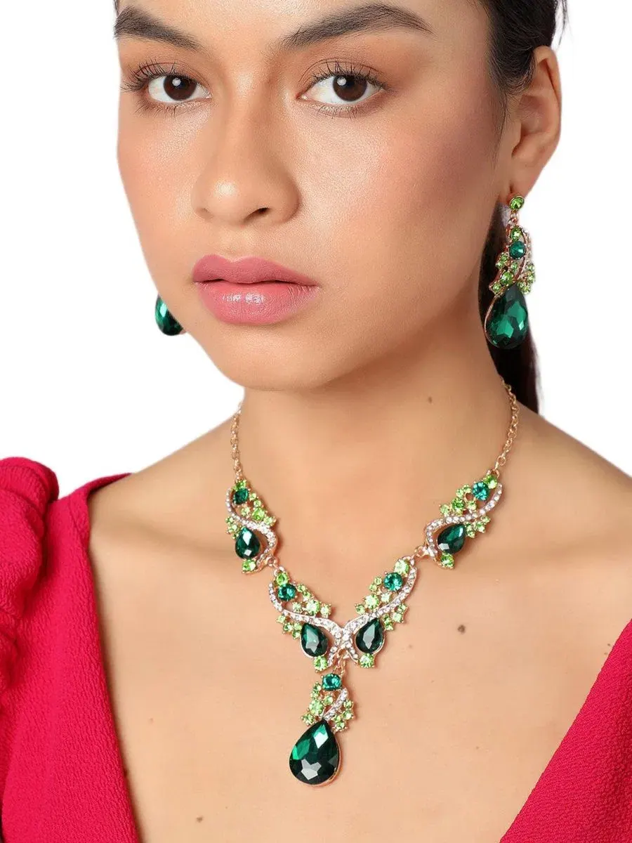Комплект украшений с зелеными камнями Ethnic Jewellery Set SOHI — изображение 3 из 6, оттенок золото