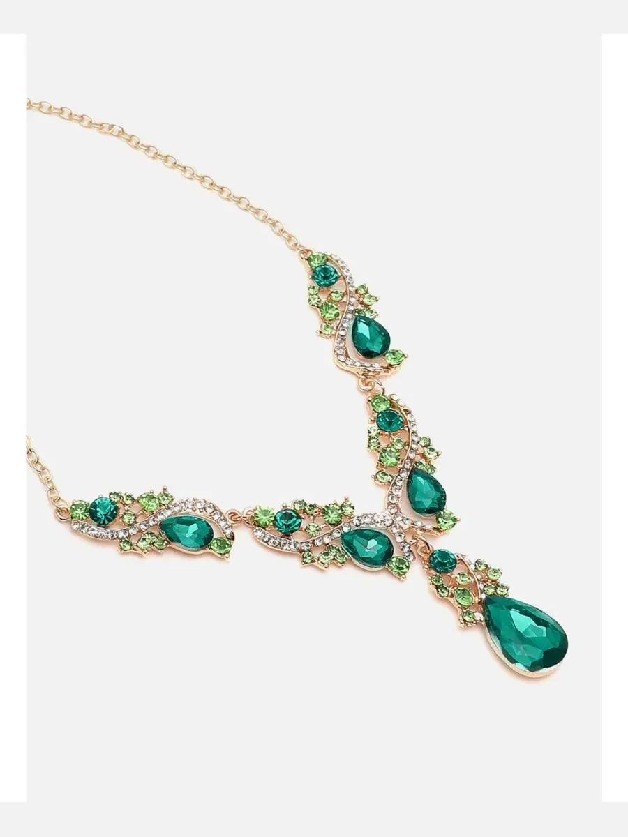Комплект украшений с зелеными камнями Ethnic Jewellery Set SOHI — изображение 4 из 6, оттенок золото